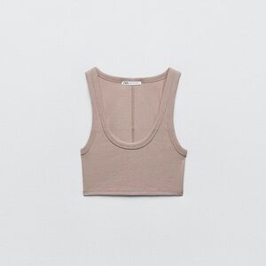 Zara Rib Beige Taupe Crop Top